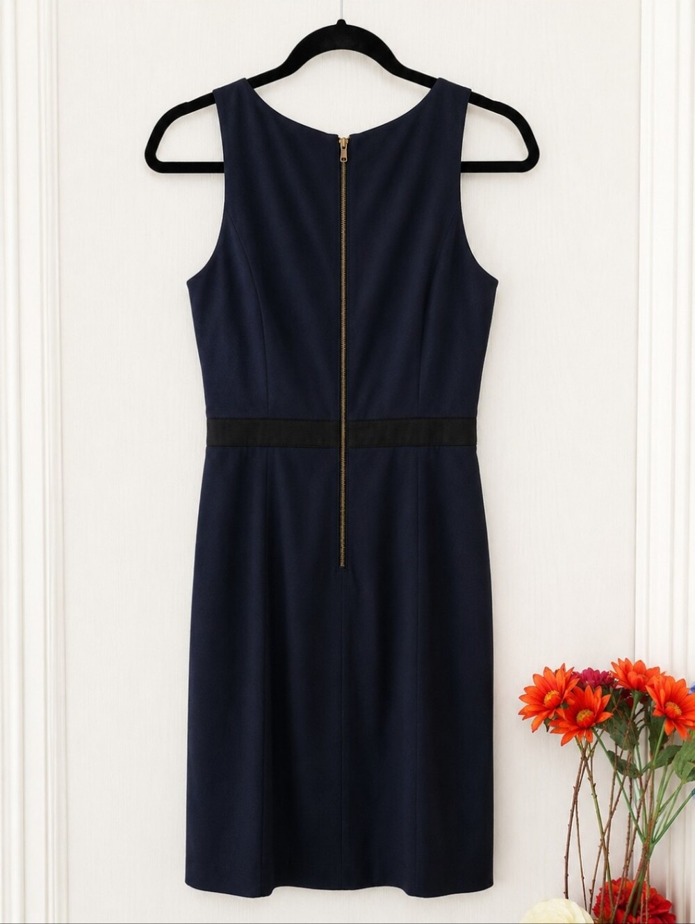 Club Monaco| Italian Tropical Wool Sheath Dress Navy Pleated Sleeveless - Picture 7 of 10